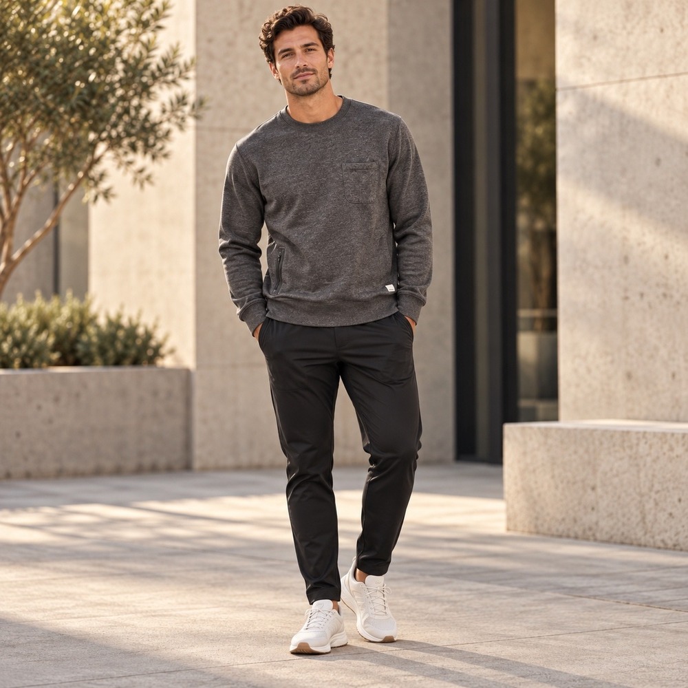 Vuori Men's Jeffreys Pullover Gray Heather Crewneck Zip Pocket Size L